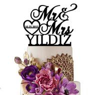 Sugar Yeti Made In USA Personalized Wedding Cake Topper Mr Heart Mrs With Date #32 Gold Mirror N14