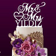 Sugar Yeti Made In USA Personalized Wedding Cake Topper Mr Heart Mrs With Date #32 Gold Mirror N15