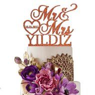 Sugar Yeti Made In USA Personalized Wedding Cake Topper Mr Heart Mrs With Date #32 Gold Mirror N16