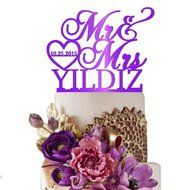 Sugar Yeti Made In USA Personalized Wedding Cake Topper Mr Heart Mrs With Date #32 Gold Mirror N17