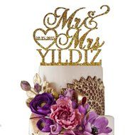Sugar Yeti Made In USA Personalized Wedding Cake Topper Mr Heart Mrs With Date #32 Gold Mirror N18