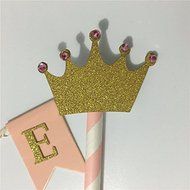 Glitter Gold Imperial Crown Baby Girl First Birthday Party Cake Decoration Pink Cake Topper