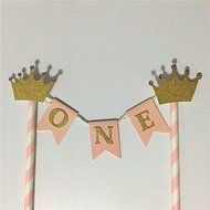 Glitter Gold Imperial Crown Baby Girl First Birthday Party Cake Decoration Pink Cake Topper N2
