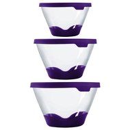 Anchor Hocking 3 Piece Contemporary Non-Slip Mixing Bowl Set with Purple Trueseal Lids