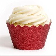 Dress My Cupcake Red Glitter Reusable Cupcake Wrappers, Set of 12 - Christmas Cupcake Decorations, Liners, Toppers...