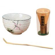 Tea Ceremony Matcha Bowl Green Tea Powder Ceramic Teaware Accessory 4 Patterns - Cherry Blossoms, 11.3x4.8x6.9cm N16