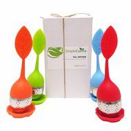 SimpleCucina Set of 4 Cute Leaf Silicone Handle Stainless Steel Strainer Drip Tray Included - Loose Tea Steeper... N4