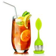 SimpleCucina Set of 4 Cute Leaf Silicone Handle Stainless Steel Strainer Drip Tray Included - Loose Tea Steeper... N5