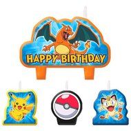 4 Piece Pokemon Pikachu &amp; Friends Happy Birthday Cake Decoration Party Candles for Pokemon Theme Party