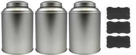 Round, Stack-able Tea Tin, With Dual Lid with Chalk Labels N3