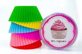 Silicone Baking Cups / Cupcake Liners - 12 Vibrant Muffin Molds in Storage Container - by Mrs. Cupcake N4