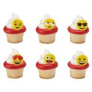 12 EMOJI new EMOTICON plastic CUPCAKE topper RINGS party FAVORS pinata filler GOODY bags HALLOWEEN treats