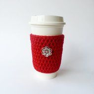 Coffee Cozy Red with Clear Rhinestone Button