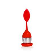 TEA DUNKERS Silicone Leaf Handle and Drip Tray Loose Leaf Long Handled Tea Infuser Strainers RED