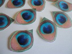 24 Mini Edible Peacock Feathers Pre-cut 1.25&quot; Edible Feathers Decor Eyes Teal Blue Green - Perfect for Wedding... N5