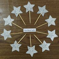 DooXoo Double Sided Star Topper Silver Glitter Star Wand Cake Topper Cupcake Topper Wedding Cupcake Toppers Set...