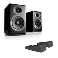 Audioengine P4 Premium Passive Bookshelf Speakers (Black) with DS2 Desktop Speaker Stands (Black) N3
