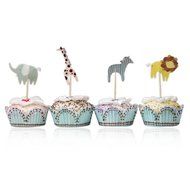 Skylove Set of 24 Pieces Cute Animals Giraffe Elephant Lion Zebra Dinosaurs Dessert Muffin Cupcake Toppers for... N5