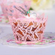 Derker 50 Pcs Laser Cut Cupcake Collars Butterfly Cupcake Wrappers Wraps Wedding Birthday Baby Shower Party Cupcake... N11