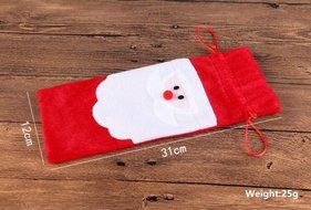D-Foxes 10PC Santa Claus Christmas Drawstring Red Wine Bottle Cover Bags Dinner Party Table Decor Xmas Gift N11