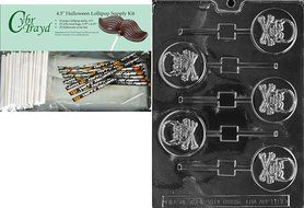 Cybrtrayd 45StK25H-H080 Skull and Crossbones Lolly Halloween Chocolate Mold with Lollipop Supply Kit