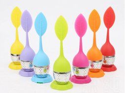 Mini Skater 2 PCS Tea Infuser Leaf Strainer Handle with Steel Ball Silicone Leaf Lid (Rose) N12