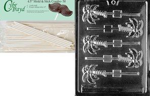 Cybrtrayd Palm Tree Lolly Fruits and Vegetables Chocolate Candy Mold with 50 4.5-Inch Lollipop Sticks