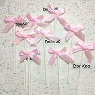 DOOXOO Handmade CakeDecoration 12 Counts Silk Pink Bowknot Party Supplies Cupcake Toppers Pop Sticks N3