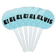 Elvis Cupcake Picks Toppers Decoration Set of 6 - Blue Speckles N2