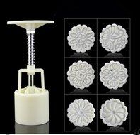 Round Shape Moon Cake Pastry Mold Hand Pressure 50g One Barrel 6 Flower piece baking mold for Mid-Autumn N4