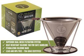 Villar Gourmet Stainless Steel Pour Over Coffee Filter Dripper &amp; Bonus Coffee Scoop w/ Built-In Bag Clip &ndash; FDA... N5