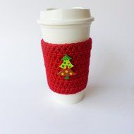 Handmade Coffee Sleeve Red Christmas Tree N2