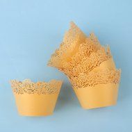 50pcs Filigree Vine Lace Cut Cupcake Wrapper Liner Baking Cup Case Trays Wedding Birthday - Yellow, Rose