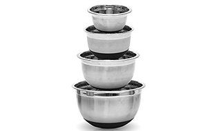 4 Pcs Stainless Steel German Mixing Bowls Set with Non-Skid Silicone Bottoms N4