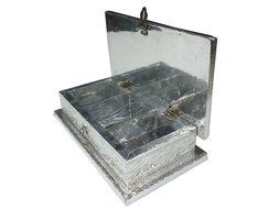 Silver Meenakari work 9X5 inch Dry fruit Box, Dry Fruit box, Dry fruit boxes, Wooden dry Fruit box, meenakari... N7