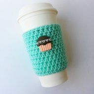 Coffee Cup Sleeve Mint -Cupcake Button N3