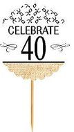 40th Birthday / Anniversary Novelty Burlap Cupcake Decoration Picks -12pack