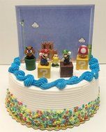 Super Mario Brothers Game Scene Birthay Cake Topper Featuring 2&quot; Figures of Mario, Luigi, Mushroom, Goomba, Koopa... N3