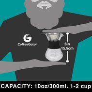 Coffee Gator Hand Drip Coffee Maker - 1-2 Cup 10z Carafe with Permanent Stainless Steel Filter N5