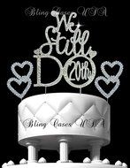 Crystal Rhinestone &quot;We Still Do 20th&quot; Anniversary or Vow Renewal Cake Topper AND 2 Gorgeous Silver Monogram Double...