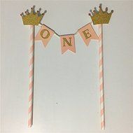 Glitter Gold Imperial Crown Baby Girl First Birthday Party Cake Decoration Pink Cake Topper N3