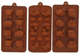 Silicone Pastry Candy Gummy Mold - Chocolate Ice Cubes Soap - 3 Piece Set - 8" x 4" N3