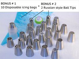 ROSTOV Premium Russian Piping Tips 38PCS/SET Stainless Steel Large Size DIY Icing Syringe Set with 2 Russian Ball... N5