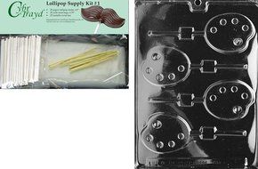 Cybrtrayd Palette Lolly Jobs Chocolate Mold with Lollipop Supply Bundle of 50 Lollipop Sticks, 50 Cello Bags,... N5