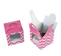 Candy Pink Chevron Cupcake Boxes with Handle 12 pc./Baking/Party Supplies/Paper Supplies/Favors