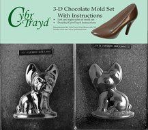 Cybrtrayd DOG028AB Chocolate Candy Mold, Includes 3D Chocolate Molds Instructions and 2-Mold Kit, French Bulldog