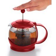 BonJour Tea "Prosperity" Borosilicate Glass Teapot with Plastic Frame, 42-Ounce //Color:Rosehip Red N6