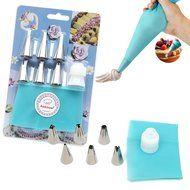 8-Piece Cake Decorating Tools Set Includes 6 Size Nozzles Tips 1 Reusable Silicone Icing Piping Bag 1 Coupling... N4