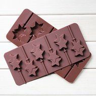 Wocuz 4-capacity Heart Star Flower Round Shape Silicone Lollipop Making Mold with Sticks (star) N2