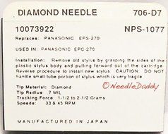 STYLUS NEEDLE FOR Aiwa AN-6 EPS-270 EPS-290 EPS 52 53 56 EPC-79 EPC-86 706-D7 N3